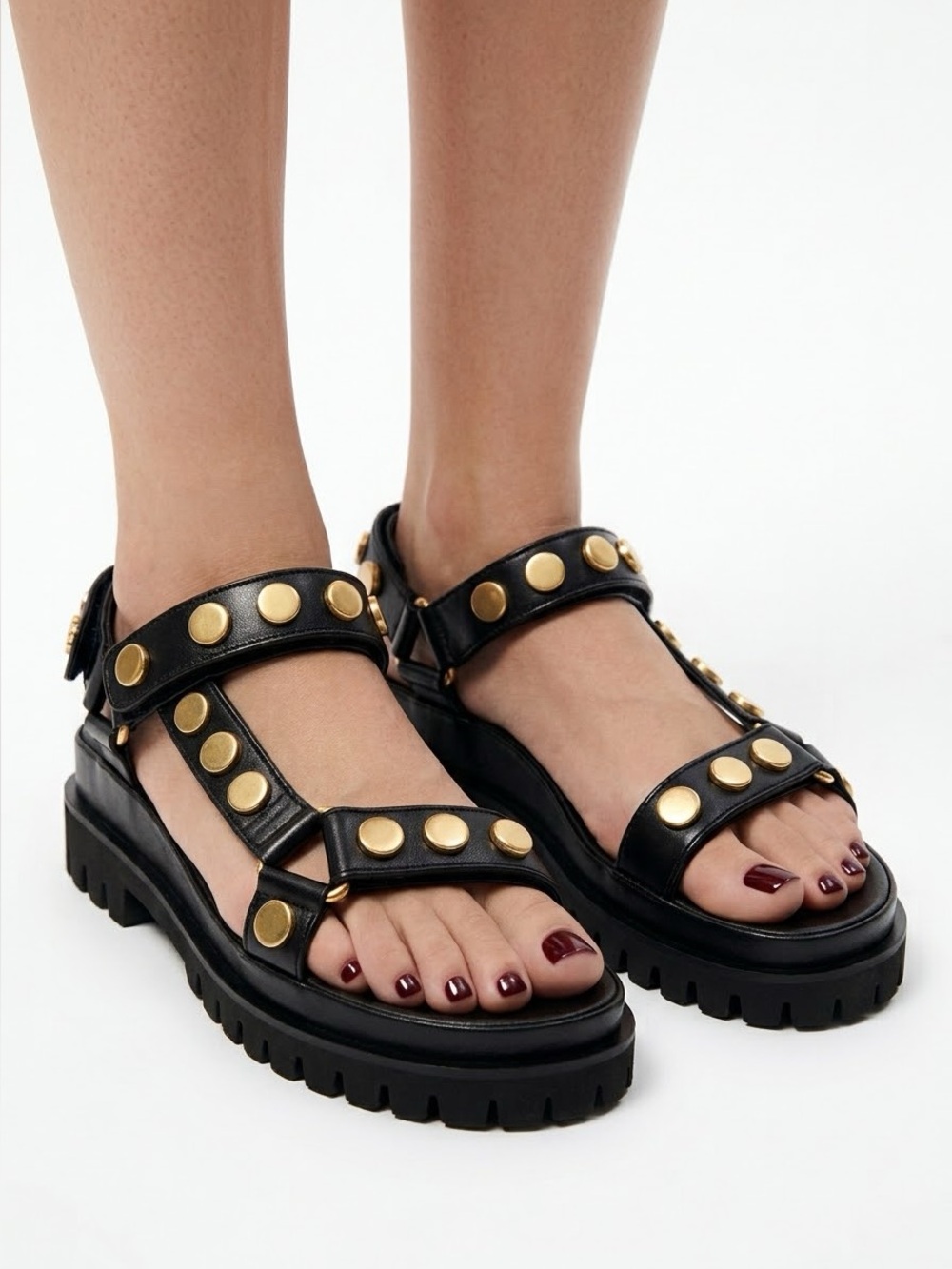 Sandro black leather gold studded Satia sandals - size 9 (40)
